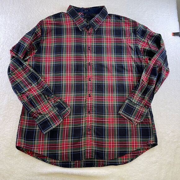 Tommy Hilfiger Slim Fit Red Flannel Long sleeve Button Down shirt XXL Plaid - Picture 1 of 13
